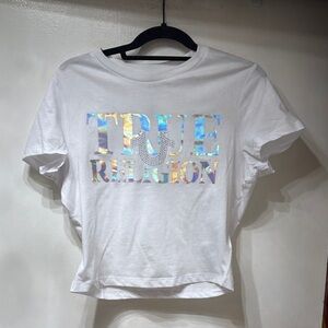 True Religion White Tee with Holographic Logo